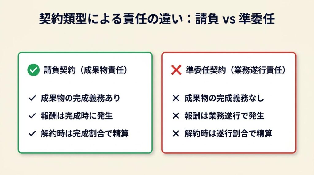 契約類型は請負か準委任かで責任が変わる