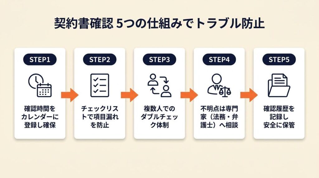 契約書確認は5つの仕組みでトラブルを防ぐ