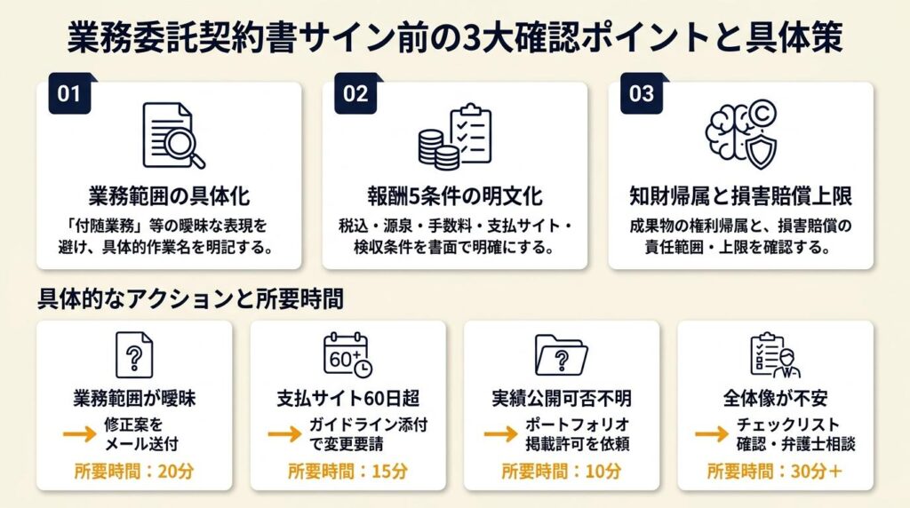 業務委託契約書を14項目で見直す：サイン前に押さえる3つのポイント