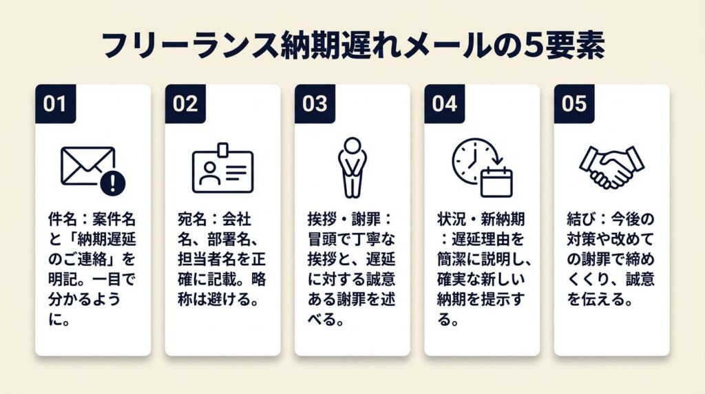 フリーランス納期遅れメールの5要素は何か