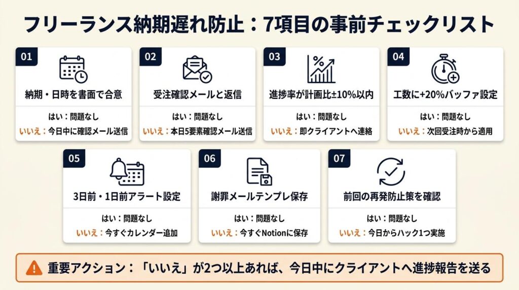 フリーランス納期遅れは7項目で事前チェック