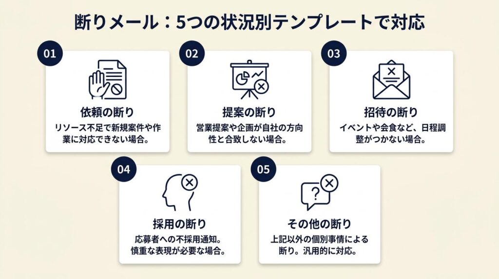 断りメールは5つの状況別テンプレートで対応