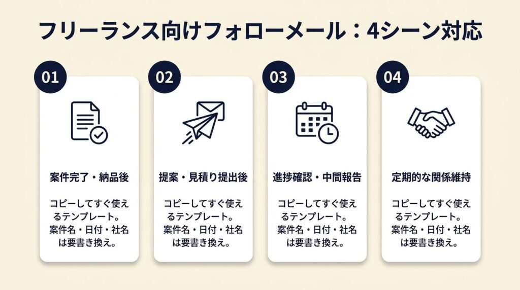 フリーランス向けフォローメールは4シーンで対応