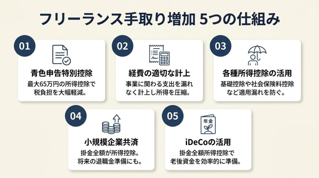 フリーランスの手取りは5つの仕組みで増やせる