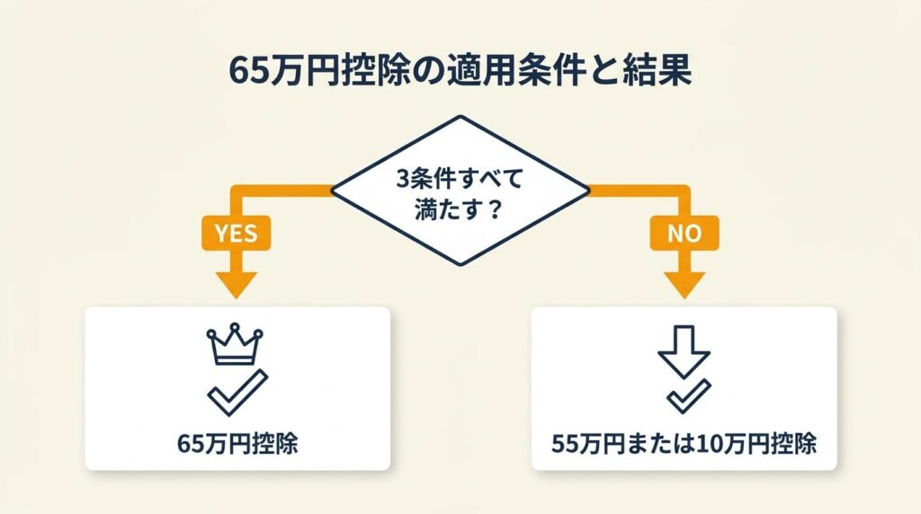 65万円控除は3条件すべて満たすと適用