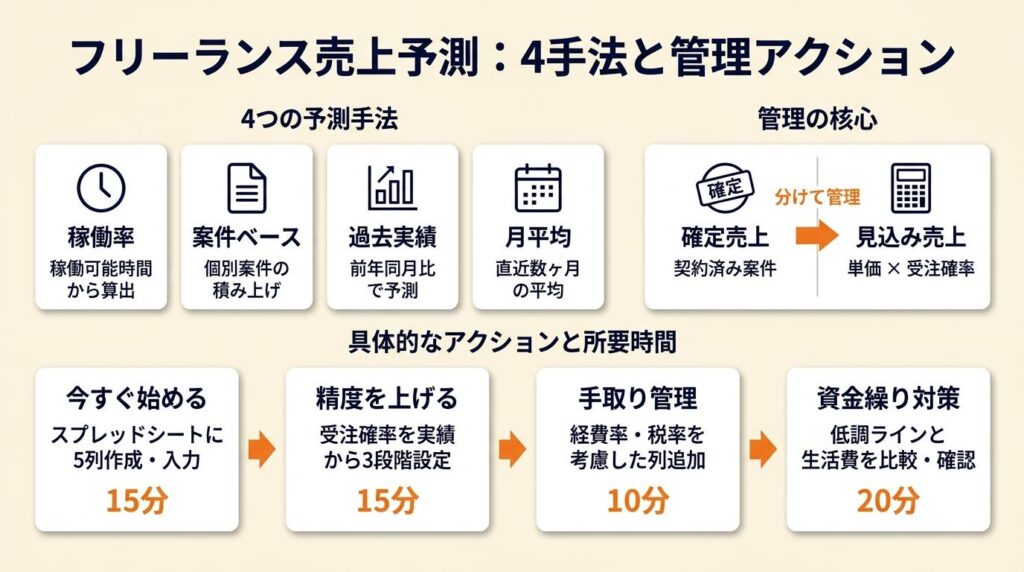 フリーランス売上予測を4手法で管理する：収入の見通しを数字で持つ