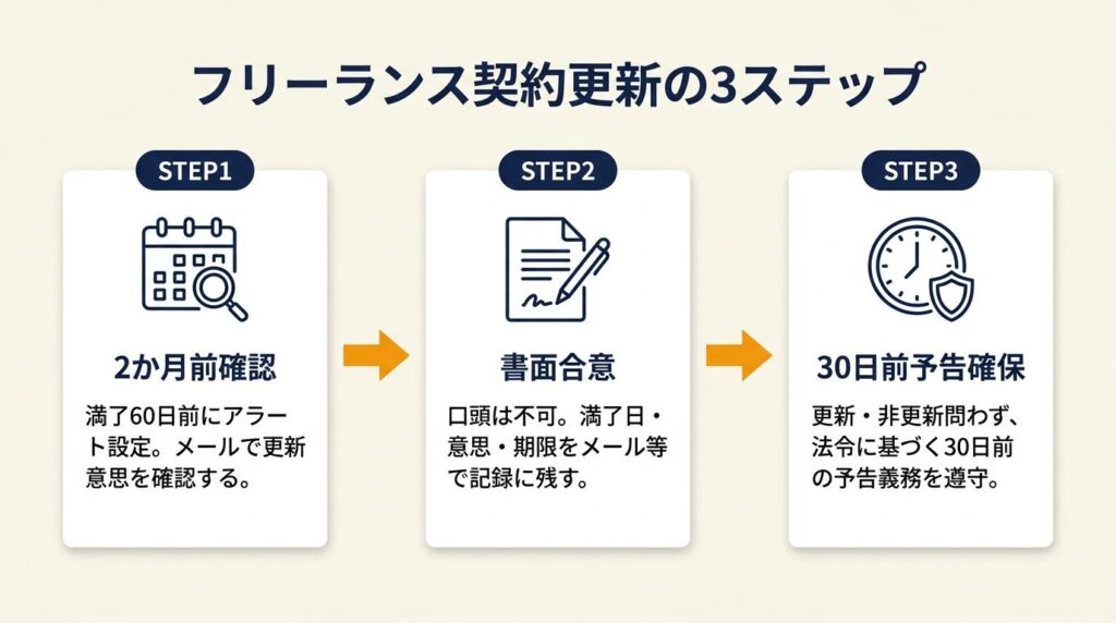 フリーランス契約更新の3ステップを定着させる