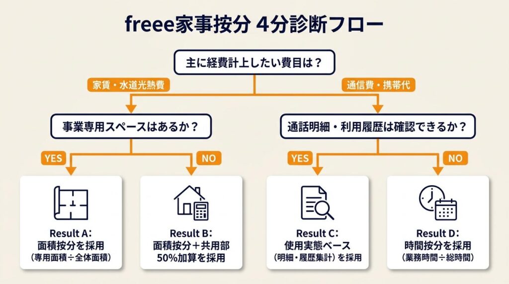 freeeの家事按分でどれが自分に当てはまるかを4分で診断