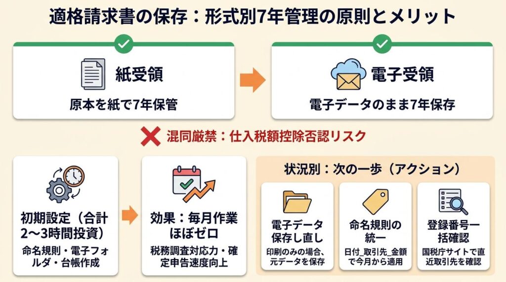 適格請求書の保存は形式別7年管理で完結させる