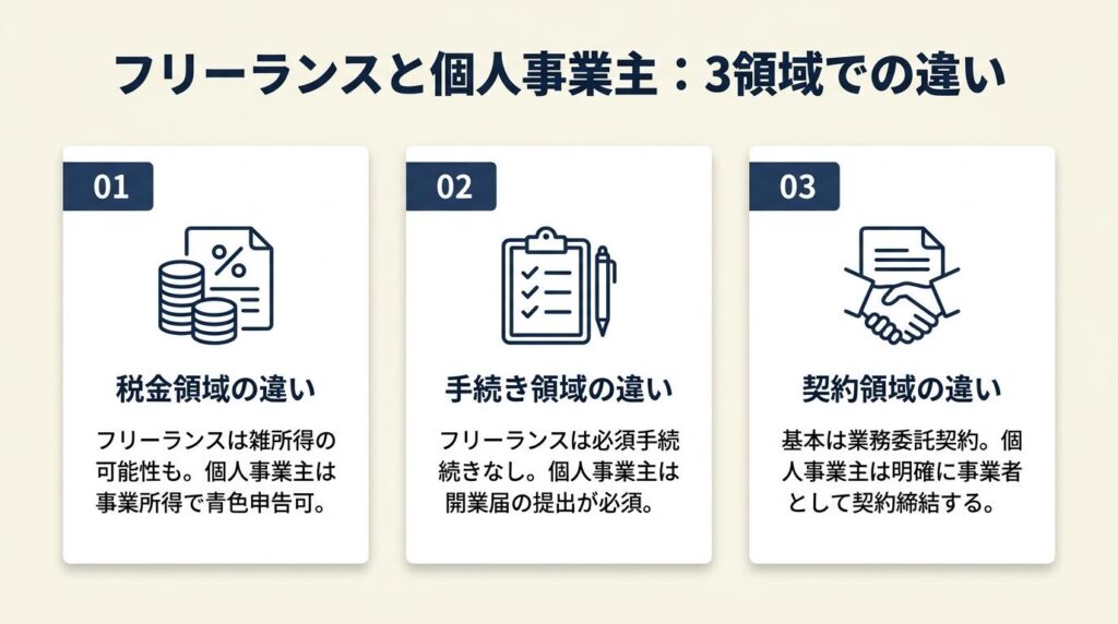 フリーランス・個人事業主の違いを3領域で比較