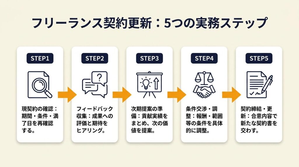 フリーランス契約更新は5つの実務で継続