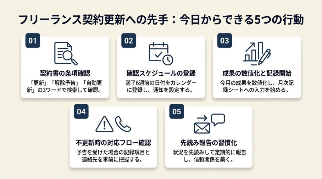 フリーランス契約更新を先手で備える：今日からできる5つの行動