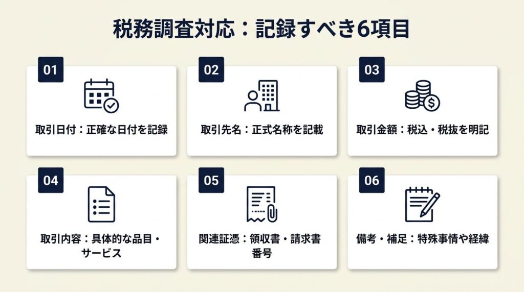 税務調査は記録6項目で対応