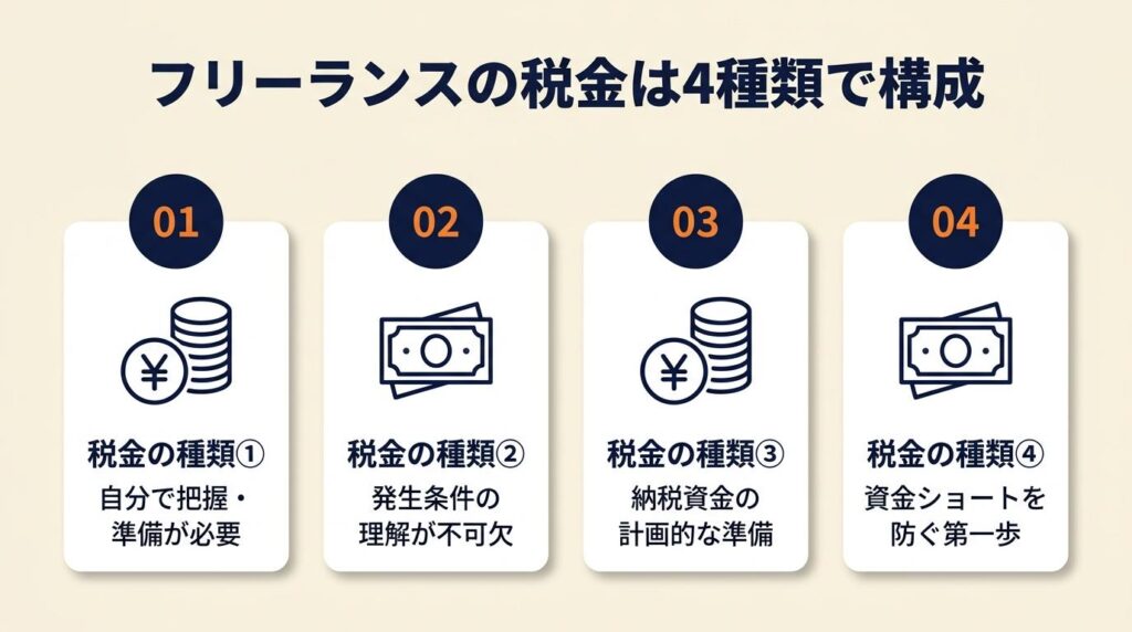 フリーランスの税金は4種類で構成