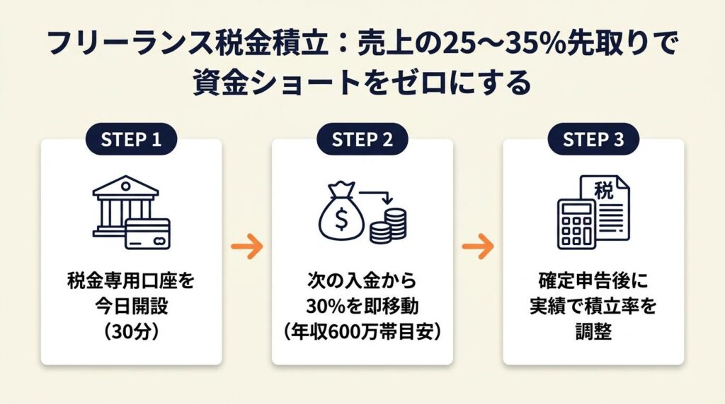 フリーランス税金積立を始める:売上の25〜35%先取りで資金ショートをゼロにする