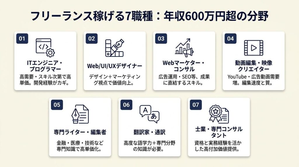 フリーランス稼げる分野は7職種で年収600万円超