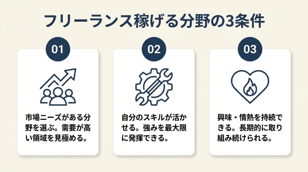フリーランス稼げる分野は3条件で選ぶ