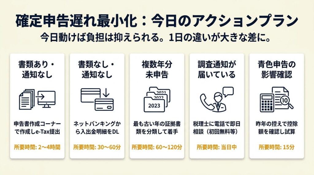 確定申告遅れを最小化する:今日動けば負担は抑えられる