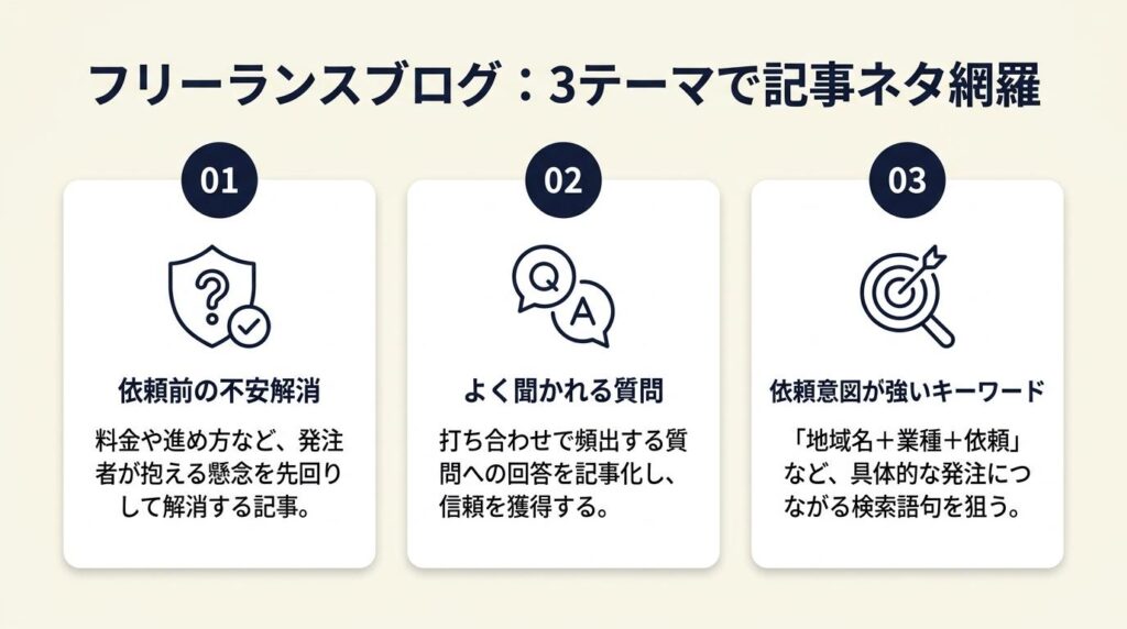 フリーランスブログは3テーマで記事ネタを網羅