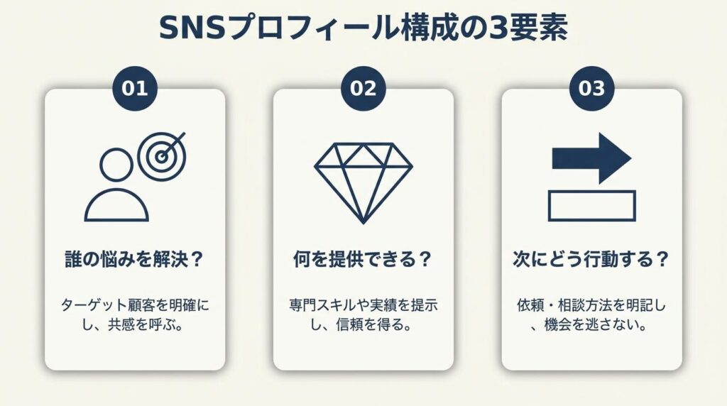 フリーランスSNS集客のプロフィールは3要素で完成