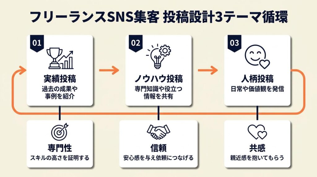 フリーランスSNS集客の投稿設計は3テーマで回す