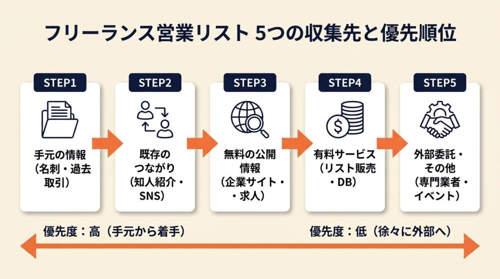 フリーランス営業リストは5か所から収集する