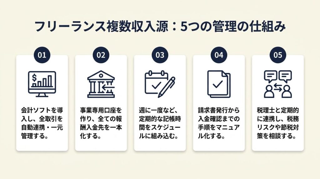 フリーランス複数収入源は5つの仕組みで管理