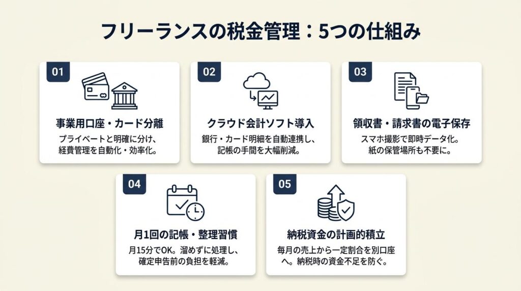 フリーランスの税金管理は5つの仕組みで解決