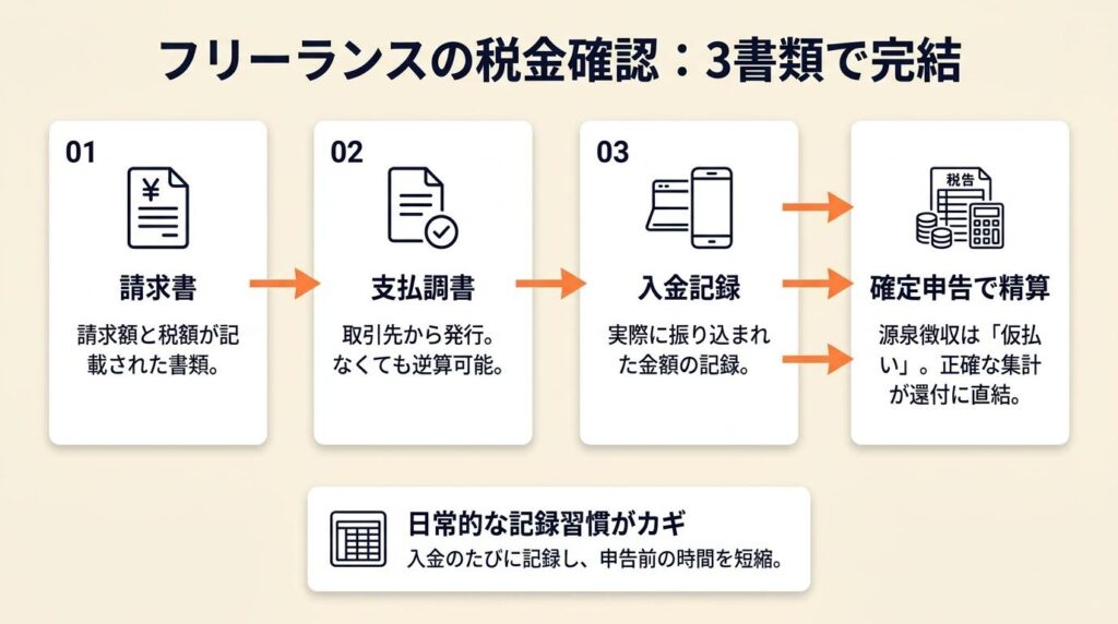フリーランスの税金確認を3書類で完結させる