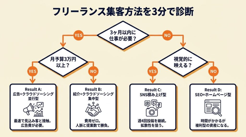 フリーランス集客方法を3分で診断