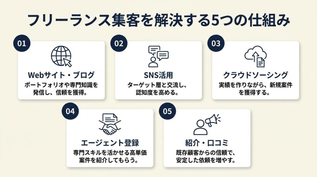 フリーランス集客は5つの仕組みで解決