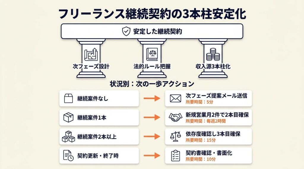 フリーランス継続契約を3本柱で安定させる