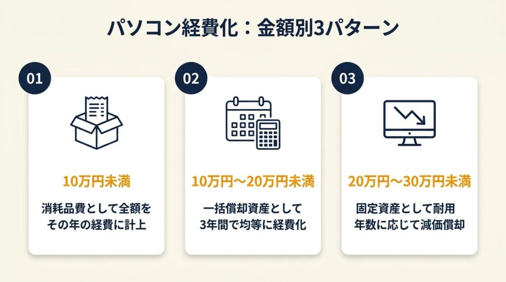 パソコン経費化は金額で3パターン