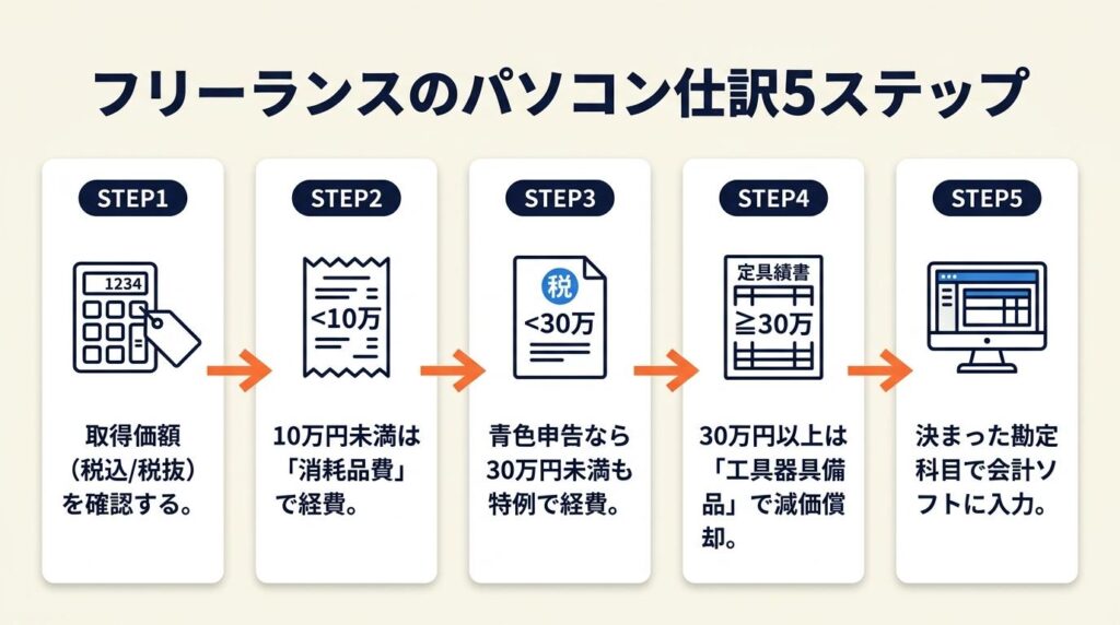 フリーランスのパソコン仕訳は5ステップで完結