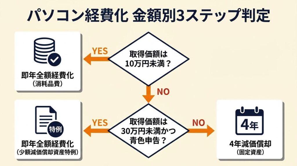 パソコン経費化は金額別3ステップで完結