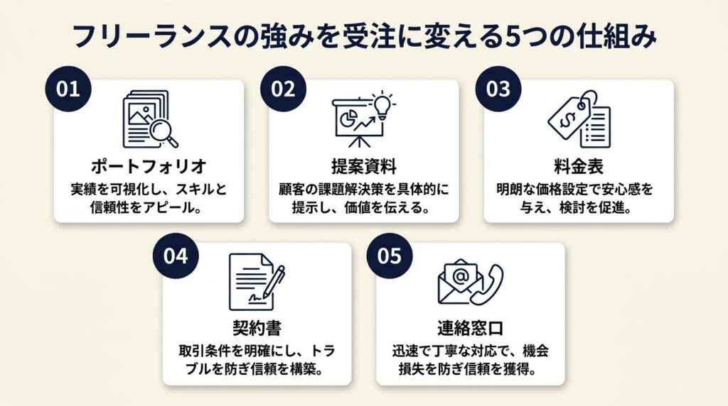 フリーランスの強みは5つの仕組みで受注に転換