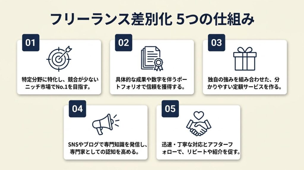 フリーランスの差別化は5つの仕組みで実現