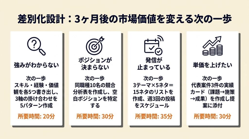 差別化は強み×市場で設計する：3ヶ月後に変わる自分の市場価値