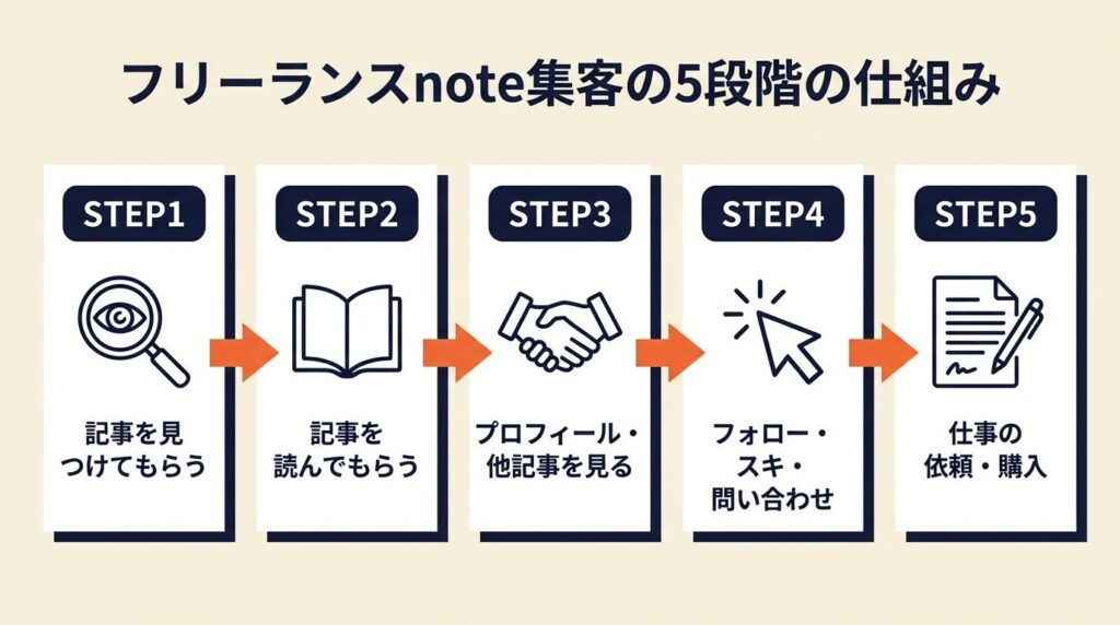 フリーランスnote集客は5段階の仕組みで動く