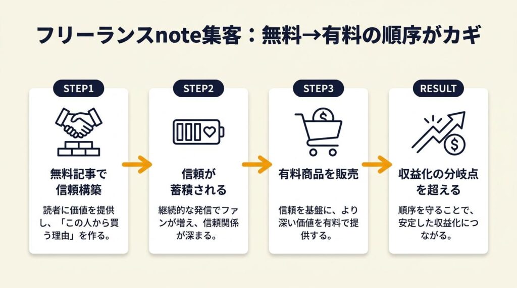 フリーランスnote集客は無料→有料の順序が収益の分岐点