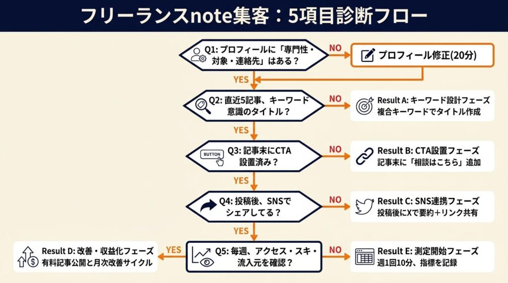 フリーランスnote集客は5項目の診断で現状を把握