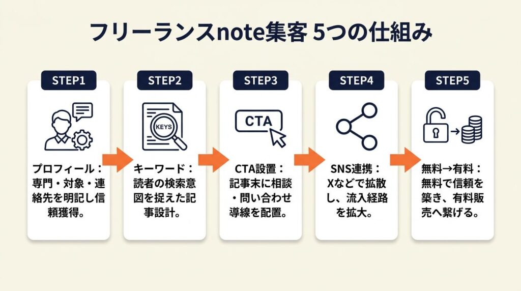 フリーランスnote集客は5つの仕組みで成果を出す
