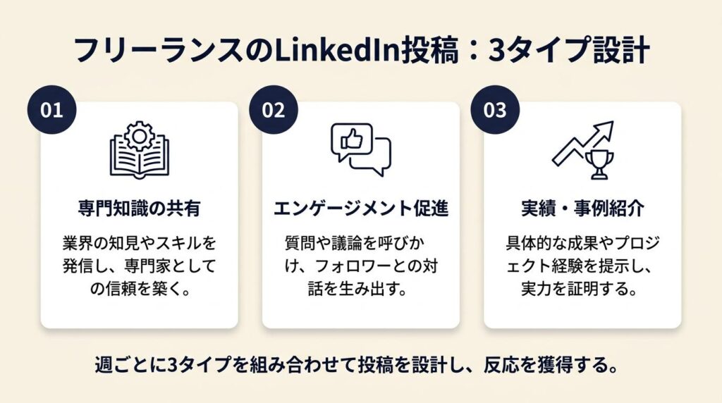 フリーランスのLinkedIn投稿は3タイプで設計
