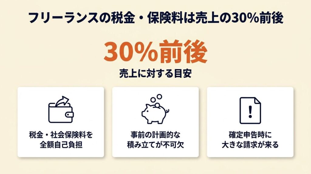 フリーランスの税金・保険料は売上の30%前後を占める