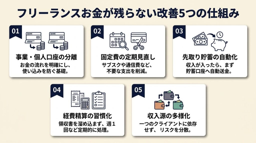 フリーランスお金が残らない人は5つの仕組みで改善