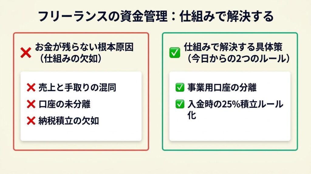 フリーランスお金が残らない人は仕組みで解決する