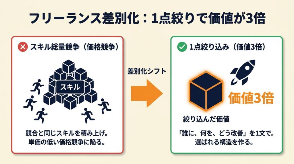 フリーランス差別化は1点絞りで価値が3倍になる
