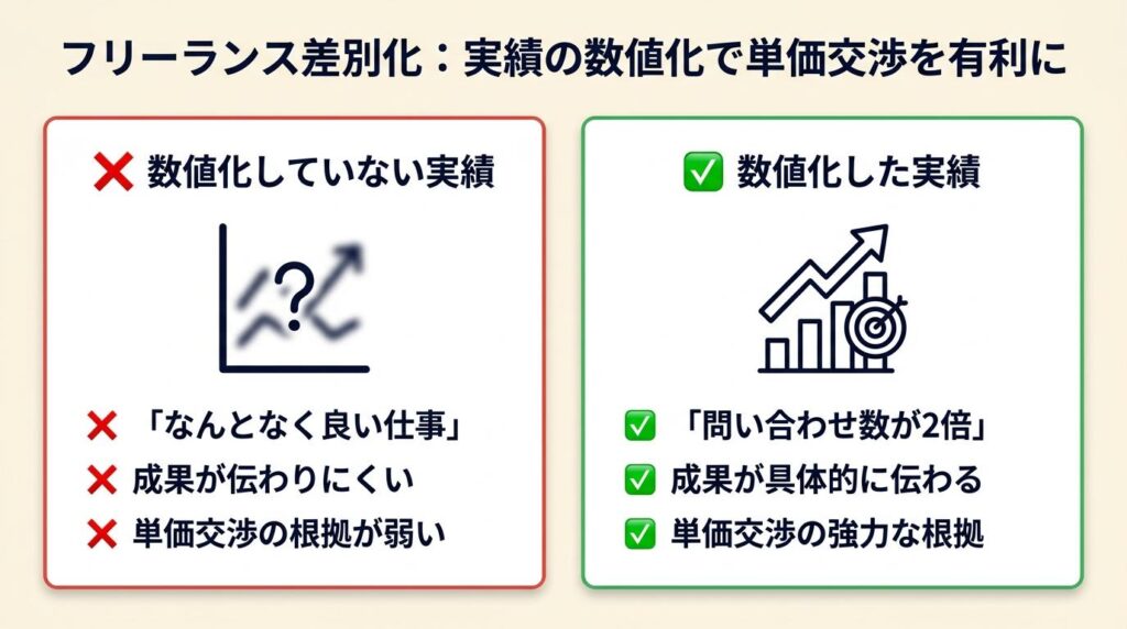 フリーランス差別化は実績の数値化で単価交渉を有利にする