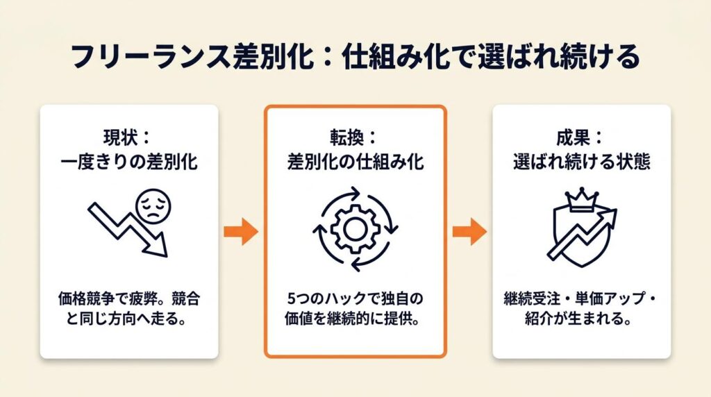 フリーランス差別化は5つの仕組みで選ばれ続ける
