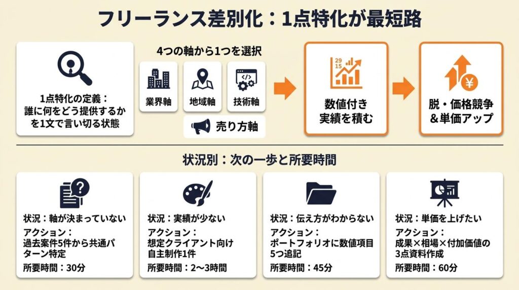 フリーランス差別化は1点特化が最短路